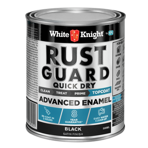 White Knight Rust Guard 500ml Black Satin Quick Dry Advanced Enamel Paint