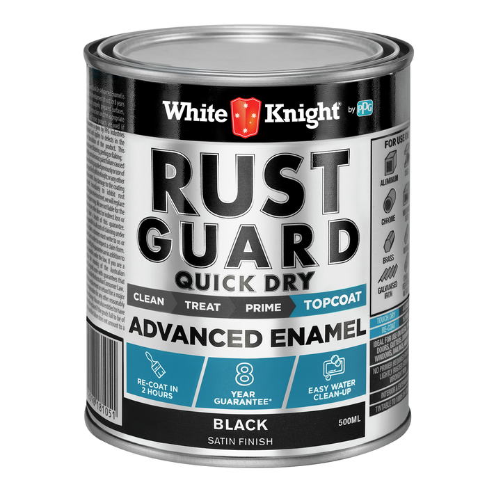 White Knight Rust Guard 500ml Black Satin Quick Dry Advanced Enamel Paint