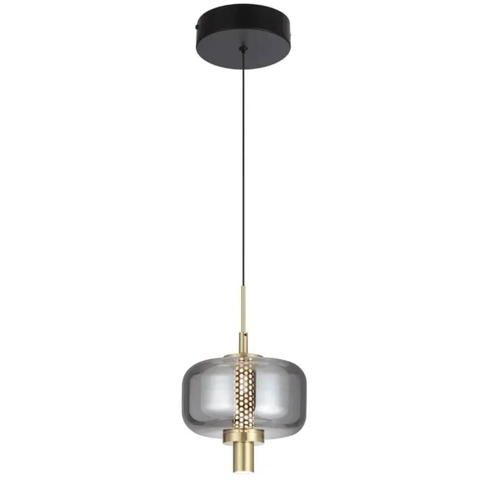 Telbix Volen Contemporary Pendant Hanging Lamp Light Metal Glass Black Gold Smoke Satin