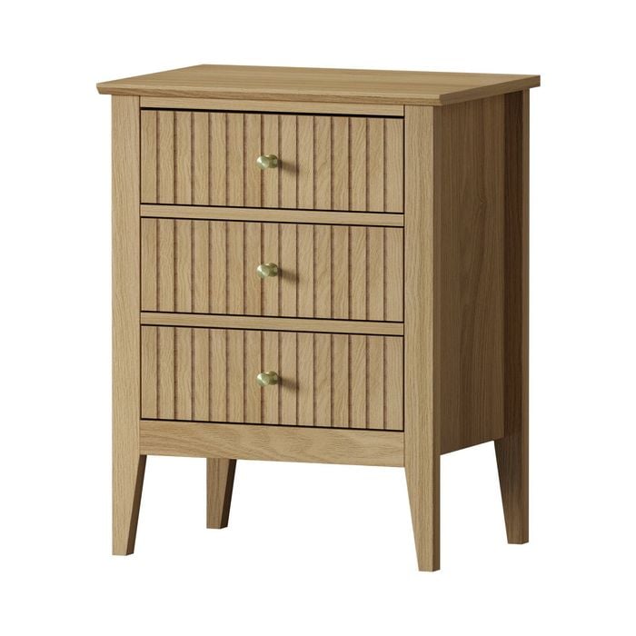 Oikiture Bedside Table 3 Drawers Nightstand Natural