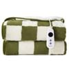 Dreamaker Checkered Plush Reversible Sherpa Washable Electric Heated Throw Blanket Olive & Cream - 180 X 200cm | 9 Heat Settings
