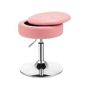 Costway Swivel Stool Vanity Chair Pu Leather W/flipped Lid Storage Pink