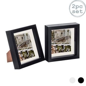 Nicola Spring 2 Piece 6 X 6 3d Shadow Box Photo Frame Set - Craft Display Picture Frame With 4 X 4 Mount - Black