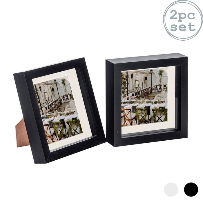 Nicola Spring 2 Piece 6 X 6 3d Shadow Box Photo Frame Set - Craft Display Picture Frame With 4 X 4 Mount - Black
