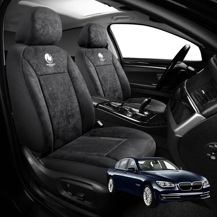 Australian Goose Edition Front Seat Covers for BMW 7 Series 2009 - 2015 (F01 F02 F03 F04) - Suede, Universal Fit - Black