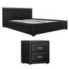 Artiss Gas Lift Queen Bed Frame And Bedside Table Set Leather Black