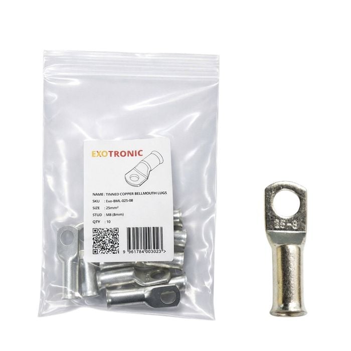 10 Pack of Exotronic 25mm² Copper Lug M8 | Bellmouth