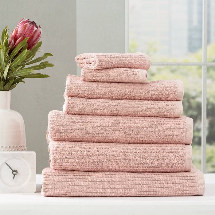 7pc Renee Taylor Cobblestone 650gsm Cotton Ribbed Towel Blush