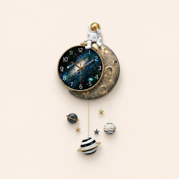 Cosmic Journey: 3D Astronaut & Moon Wall Art Clock (42 x 90 cm)