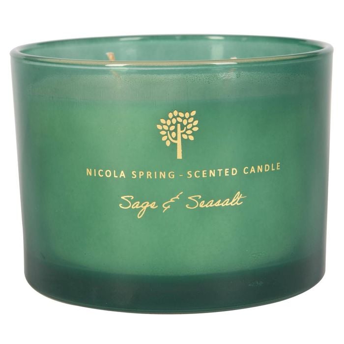 Nicola Spring Soy Wax Scented Candle 350g Sage & Seasalt - Double Wick Glass Jar Herbal Spa Fragrance Long Burn Relaxing Candle