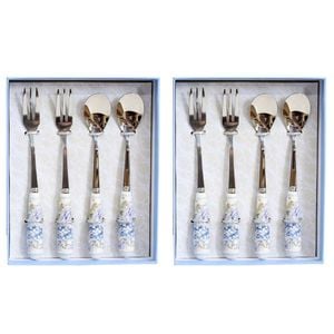 2x 4pc LVD Hydrangea Ceramic/Stainless Steel Spoon/Fork Utensil Set 15.5cm