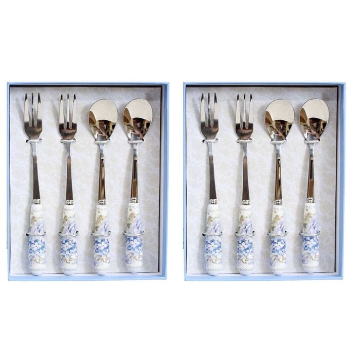 2x 4pc LVD Hydrangea Ceramic/Stainless Steel Spoon/Fork Utensil Set 15.5cm