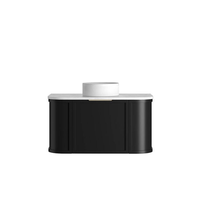 Attica Bentwood Heritage 900mm Matte Black Curved Vanity with Carrara Stone Top