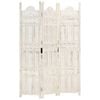 vidaXL Solid Mango Wood Hand carved 3-Panel Room Divider White Privacy Screen
