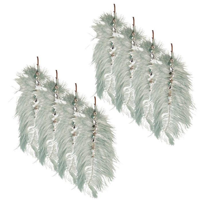 8PK Urban Elegant Feather with Beads Hanging Decoration 28x11cm Sage