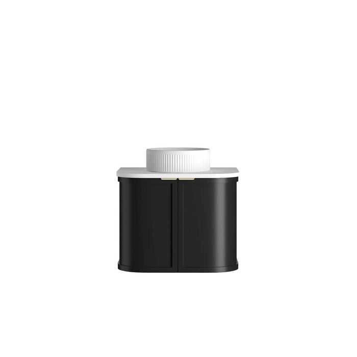 Attica Bentwood Heritage 600mm Matte Black Curved Vanity With Pure White Stone Top