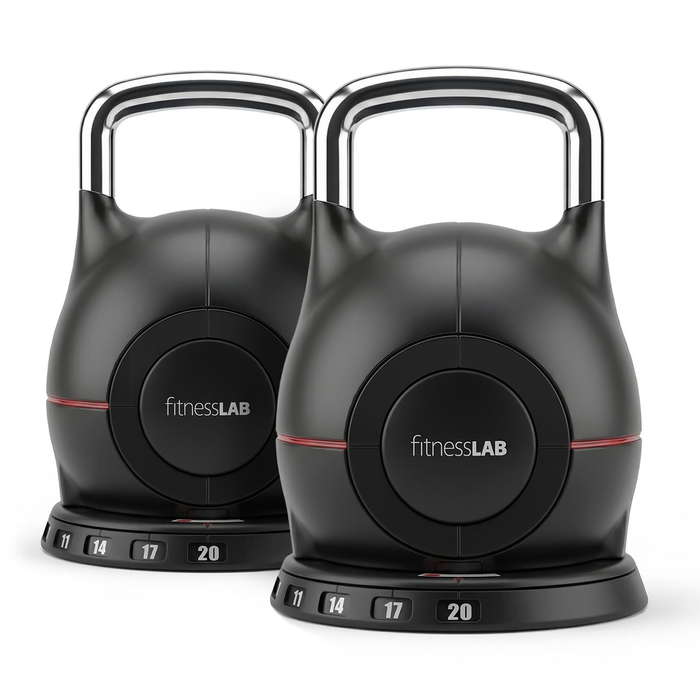 fitnessLAB 2x 20kg 7-in-1 Adjustable Kettlebells Superior Locking Mechanism