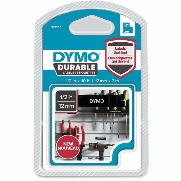 Dymo Durable Labels 12mm X 3m - White On Black