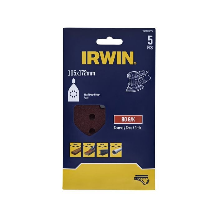 IRWIN 107 x 172mm 80 Grit 8 Holes Detail Sheets - 5 Pack