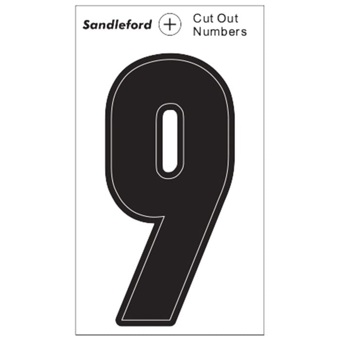 Sandleford Cut Out Numeral "9" 85mm Black Self Adhesive