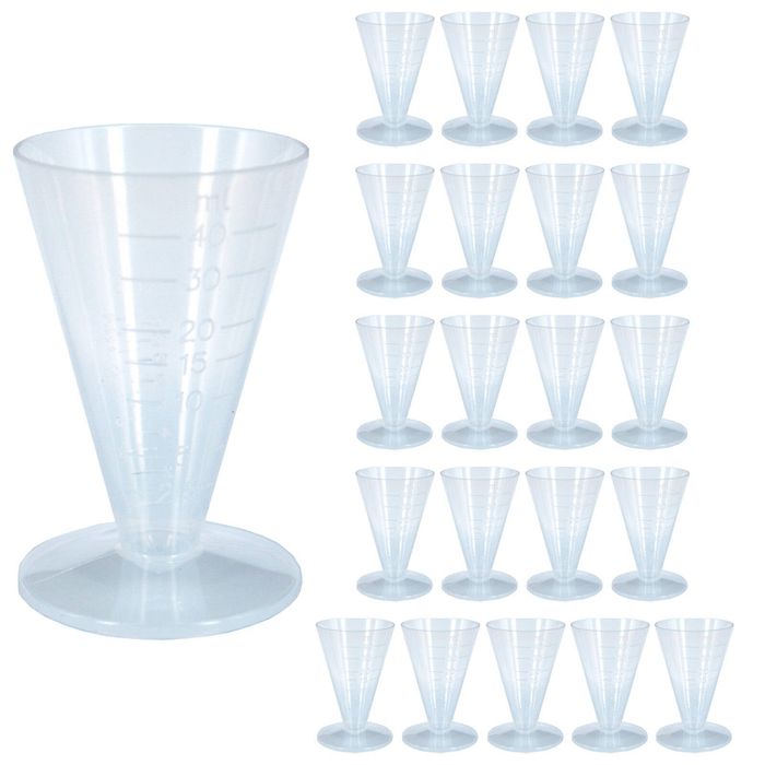 PriceDumb 21x Reusable Medicine Measuring Measure Cups 40ml Clear Plastic Graduated Conical Bulk