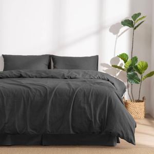 Dreamaker Linen Cotton Quilt Cover Set Charcoal - Single Bed