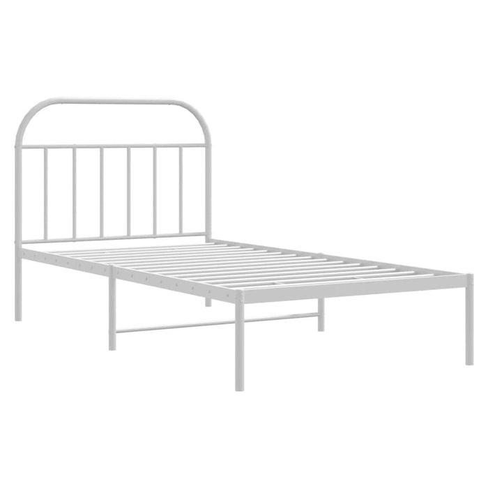 vidaXL Bed Frame Metal Bed Base Mattress Base with Headboard White 107x203 cm