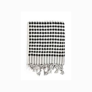 Miss April Pompom Turkish Cotton Hand Towel Black and White