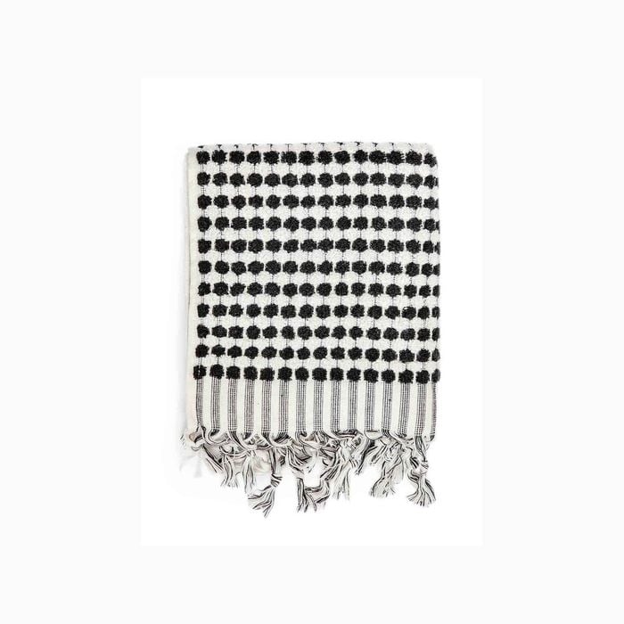 Miss April Pompom Turkish Cotton Hand Towel Black and White