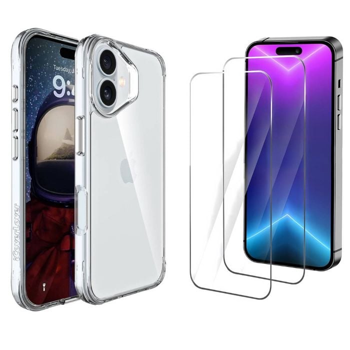 Icoverlover For Iphone 16 Case + 2x Glass Screen Protectors Clear