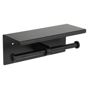 Metlam Australia Designer Black Double Toilet Roll Holder with Shelf