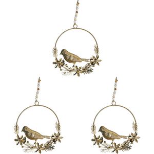 3x LVD Metal/Beads Wreath Bird Hanging Ornament Home/Lounge Decor 18cm Gold