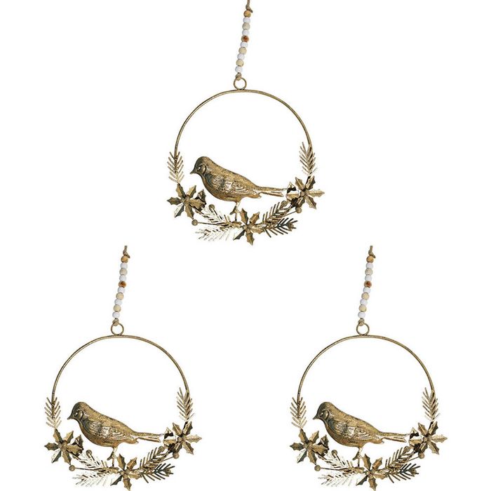 3x LVD Metal/Beads Wreath Bird Hanging Ornament Home/Lounge Decor 18cm Gold
