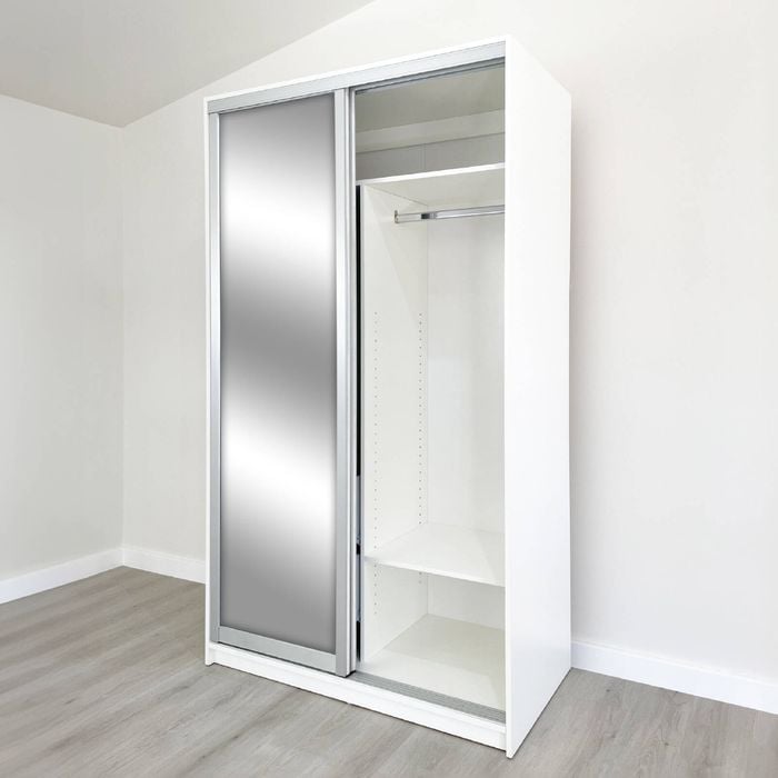 Bedford 1150mm 2 Door Sliding Robe Bundle with Mirror Glass Doors White Bunnings Australia