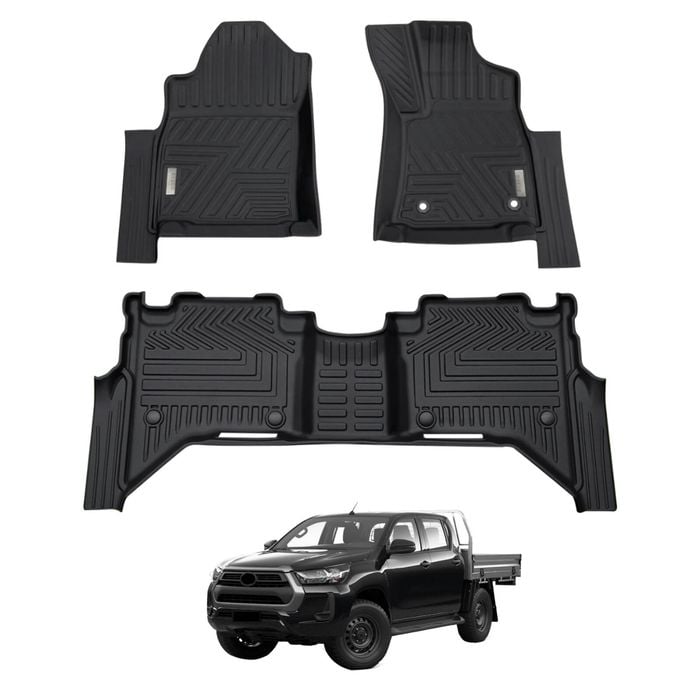 AUSGO Car Floor Mats for Toyota Hilux Dual Cab Hybrid 48V 2024-Onwards All-Weather Floor Liners