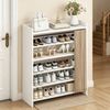 Ufurniture Shoe Rack Cabinet with Hanging Curtains and 3-Level Adjustable Open Shelves White