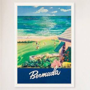 Galrie Bermuda Vintage Travel Poster Art Captivating Island Escape with Vibrant Colors, White Frame, A4 21 x 30cm (8 x 12inch)