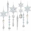 P&P Silver Crystal Acrylic Christmas Xmas Tree Icicle Snowflake Ornaments Set 18pc Decor