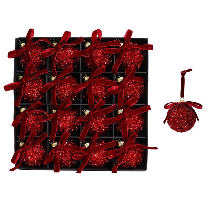 Catzon 16 Pcs Shiny Christmas Ball Ornaments 6CM with Bow for Holiday Wedding Decor-Red