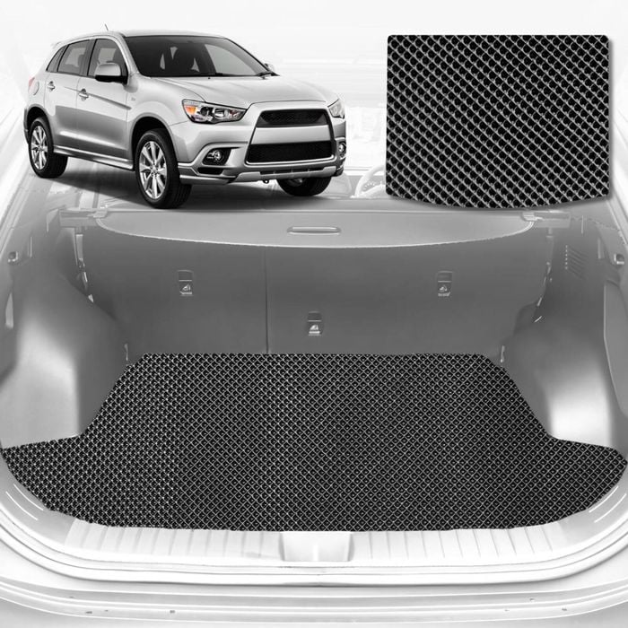 6D Diamond Car Boot Mat for Mitsubishi Outlander (CW/ZG/ZH)2006-2012-(3rd Row folded/5 seater)-Cargo Mat-Black-Outback GT
