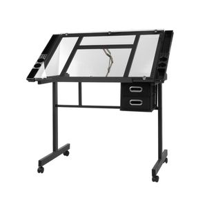 Artiss Drawing Desk Drafting Table Craft Adjustable Glass Art Tilt Drawers Black