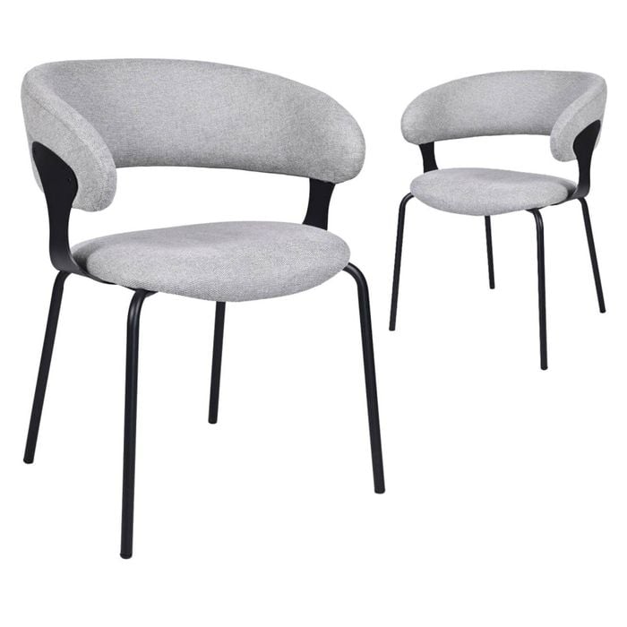 Raimon Furniture Set Of 2 Korey Chenille Fabric Kitchen Dining Chair Black Powder Coated Legs Silver Grey