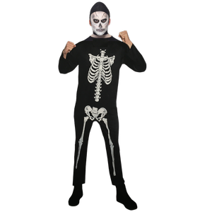 s SKELETON Costume Halloween Scary Adult Outfit Jumpsuit White Bones