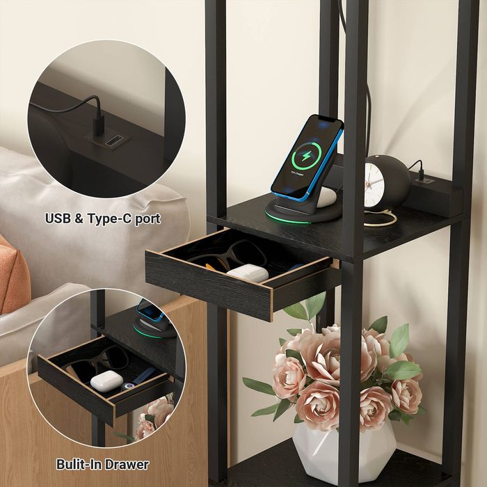 Advwin LED Floor Lamp Storage Shelf w/USB & Type-C Port 3 Color Display ...