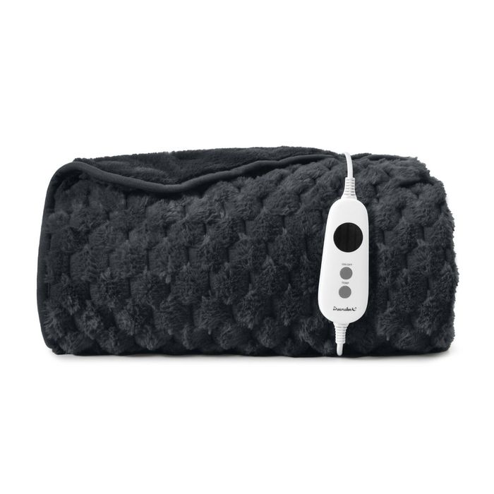 Dreamaker Emmett Premium Textured Faux Fur Electric Heated Throw Blanket Charcoal 130x160cm | Overheat Protection & Washable