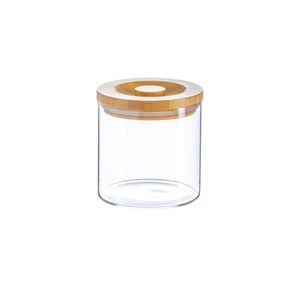 Argon Tableware Glass Jar With Wooden Lid Storage Container - Round Scandinavian Style Airtight Canister - 550ml