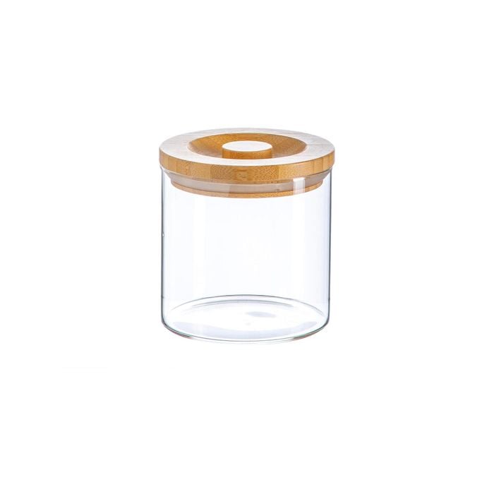 Argon Tableware Glass Jar With Wooden Lid Storage Container - Round Scandinavian Style Airtight Canister - 550ml