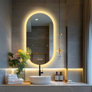 OAKORY 50x100cm Oval LED Bathroom Mirror Dimmable Anti-Fog Wall Mounted with Memory Function