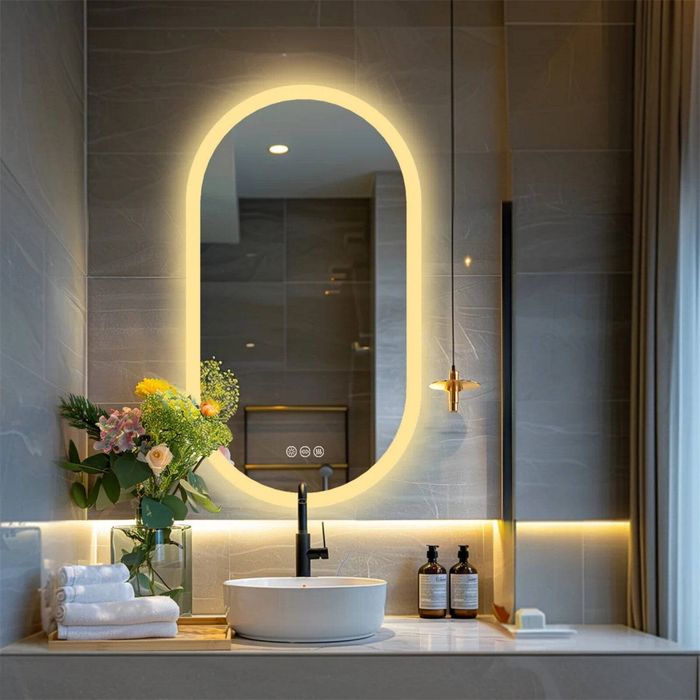 OAKORY 50x100cm Oval LED Bathroom Mirror Dimmable Anti-Fog Wall Mounted with Memory Function