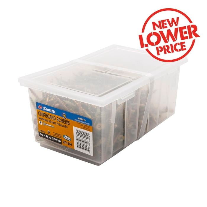 Zenith 10 - 8 x 50mm Countersunk Rib Head Chipboard Screws - 500 Pack